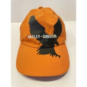 Vintage Harley Davidson Hat Strap Back Orange Black Big Eagle Silhouette Shadow
